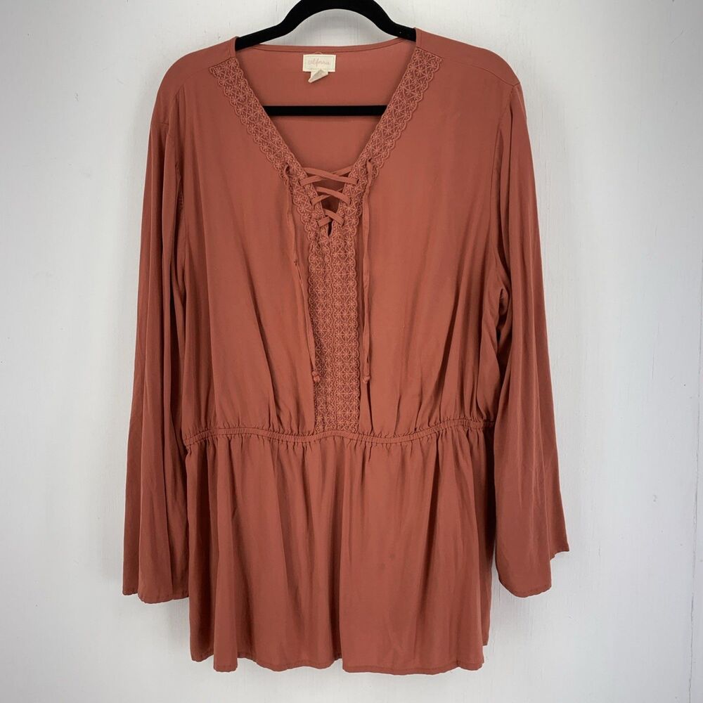 Peasant‎ Boho Hippie 2X Tunic Top Flowy Foral Lace Bell Sleeve Festival Relaxed